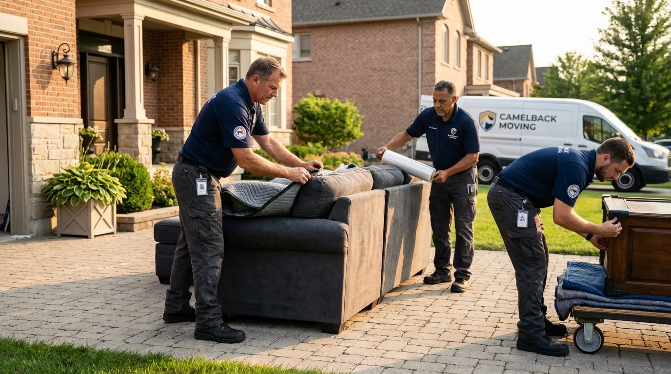 Large estate moving crew wrapping furniture in Crete, NE